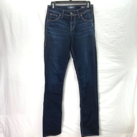 Silver Jeans Suki High Straight Denim Jeans Dark Washed - 27 x 34 - Picture 1 of 5